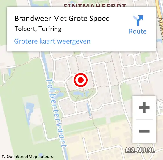 Locatie op kaart van de 112 melding: Brandweer Met Grote Spoed Naar Tolbert, Turfring op 12 september 2018 22:15