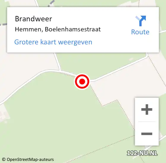 Locatie op kaart van de 112 melding: Brandweer Hemmen, Boelenhamsestraat op 12 september 2018 22:53