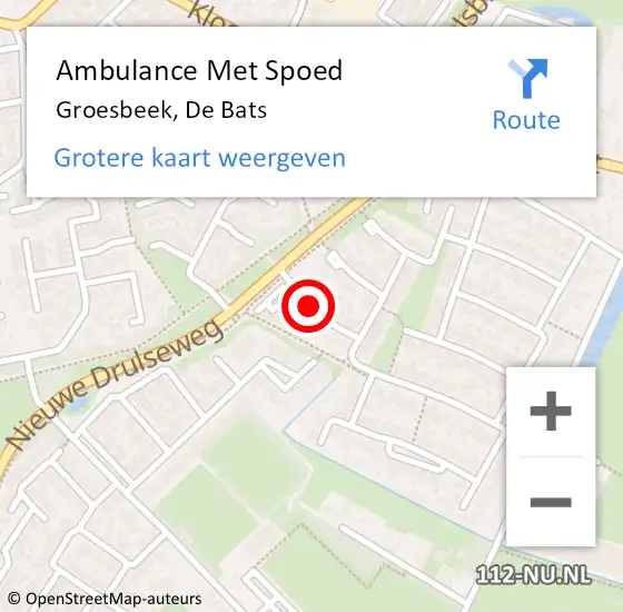 Locatie op kaart van de 112 melding: Ambulance Met Spoed Naar Groesbeek, De Bats op 12 september 2018 22:54