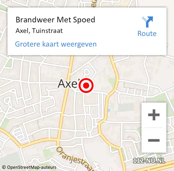 Locatie op kaart van de 112 melding: Brandweer Met Spoed Naar Axel, Tuinstraat op 13 september 2018 07:29