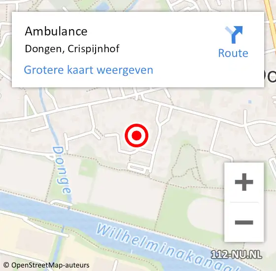 Locatie op kaart van de 112 melding: Ambulance Dongen, Crispijnhof op 13 september 2018 09:02