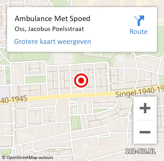 Locatie op kaart van de 112 melding: Ambulance Met Spoed Naar Oss, Jacobus Poelsstraat op 13 september 2018 09:17