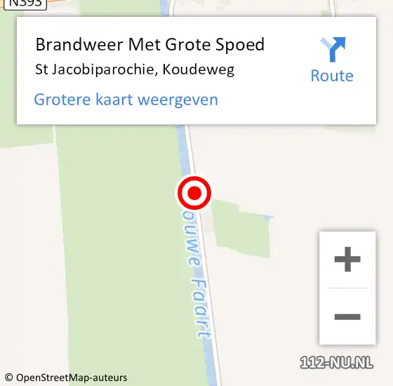 Locatie op kaart van de 112 melding: Brandweer Met Grote Spoed Naar St Jacobiparochie, Koudeweg op 13 september 2018 11:45