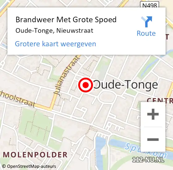 Locatie op kaart van de 112 melding: Brandweer Met Grote Spoed Naar Oude-Tonge, Nieuwstraat op 13 september 2018 12:06