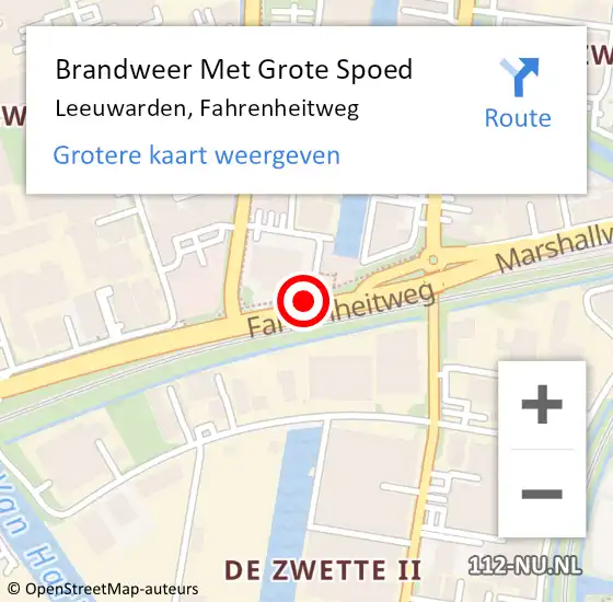 Locatie op kaart van de 112 melding: Brandweer Met Grote Spoed Naar Leeuwarden, Fahrenheitweg op 13 september 2018 12:20