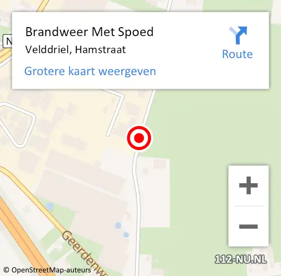 Locatie op kaart van de 112 melding: Brandweer Met Spoed Naar Velddriel, Hamstraat op 13 september 2018 12:42