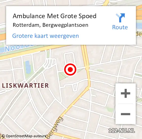 Locatie op kaart van de 112 melding: Ambulance Met Grote Spoed Naar Rotterdam, Bergwegplantsoen op 13 september 2018 12:49