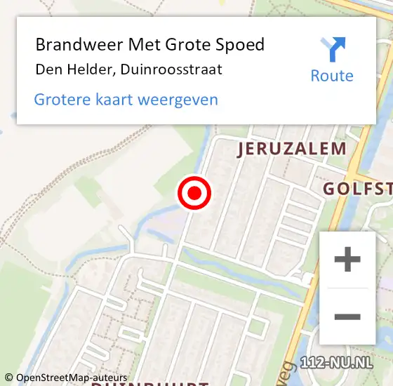 Locatie op kaart van de 112 melding: Brandweer Met Grote Spoed Naar Den Helder, Duinroosstraat op 13 september 2018 13:09