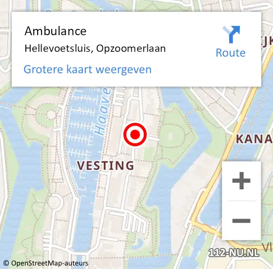 Locatie op kaart van de 112 melding: Ambulance Hellevoetsluis, Opzoomerlaan op 13 september 2018 13:28