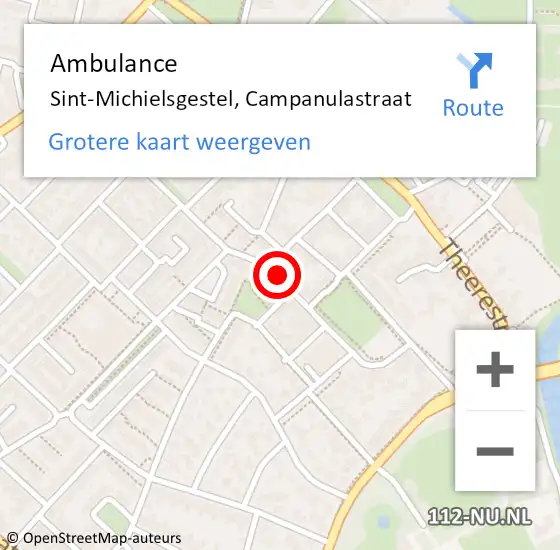 Locatie op kaart van de 112 melding: Ambulance Sint-Michielsgestel, Campanulastraat op 13 september 2018 13:58