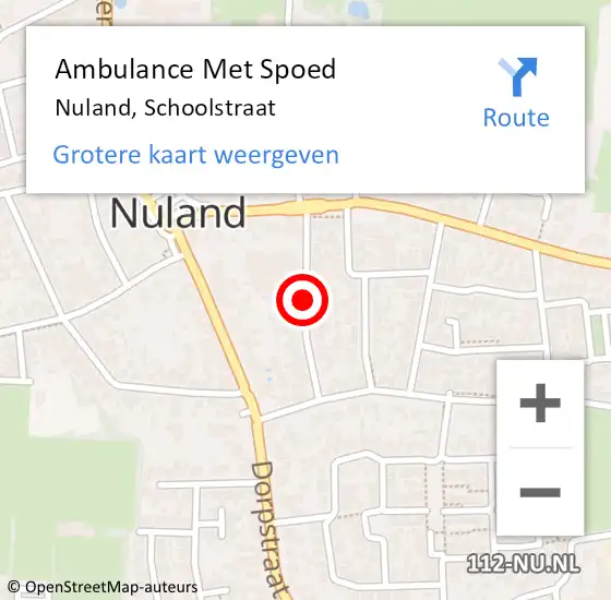 Locatie op kaart van de 112 melding: Ambulance Met Spoed Naar Nuland, Schoolstraat op 13 september 2018 14:45