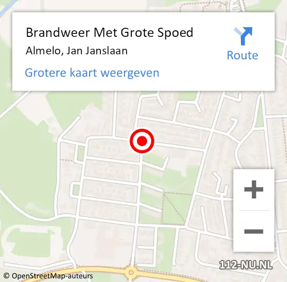 Locatie op kaart van de 112 melding: Brandweer Met Grote Spoed Naar Almelo, Jan Janslaan op 13 september 2018 15:29