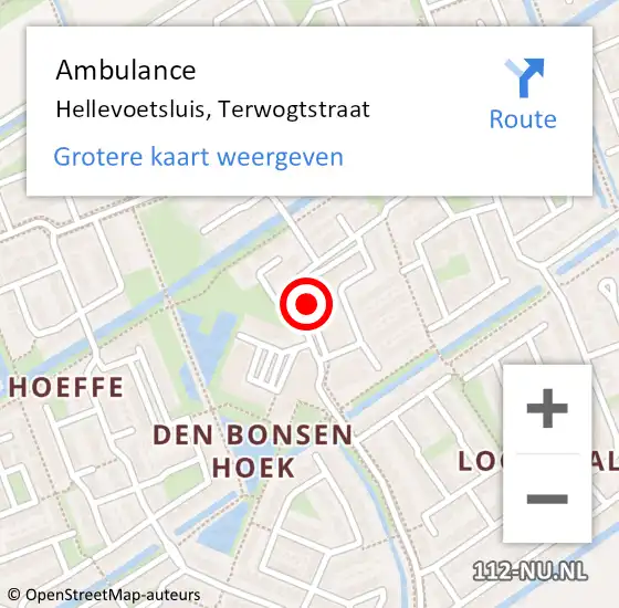 Locatie op kaart van de 112 melding: Ambulance Hellevoetsluis, Terwogtstraat op 13 september 2018 15:42