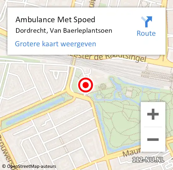 Locatie op kaart van de 112 melding: Ambulance Met Spoed Naar Dordrecht, Van Baerleplantsoen op 13 september 2018 16:26