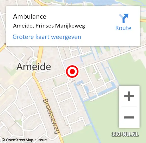 Locatie op kaart van de 112 melding: Ambulance Ameide, Prinses Marijkeweg op 13 september 2018 16:51