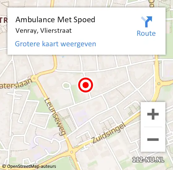 Locatie op kaart van de 112 melding: Ambulance Met Spoed Naar Venray, Vlierstraat op 13 september 2018 18:13