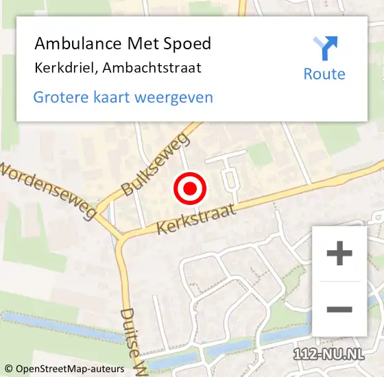 Locatie op kaart van de 112 melding: Ambulance Met Spoed Naar Kerkdriel, Ambachtstraat op 13 september 2018 18:52