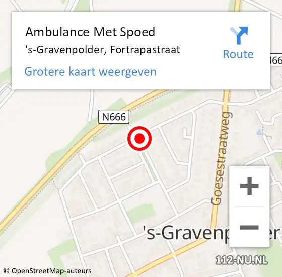 Locatie op kaart van de 112 melding: Ambulance Met Spoed Naar 's-Gravenpolder, Fortrapastraat op 13 september 2018 19:00