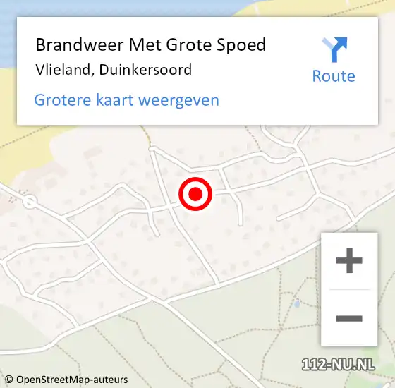 Locatie op kaart van de 112 melding: Brandweer Met Grote Spoed Naar Vlieland, Duinkersoord op 13 september 2018 20:01