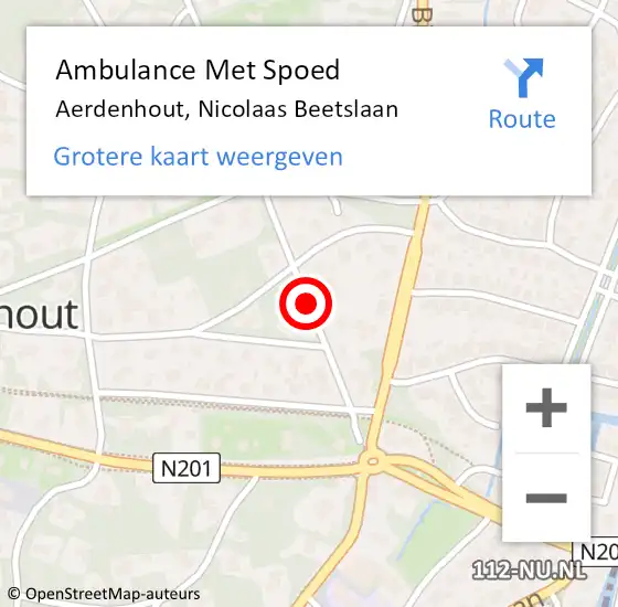 Locatie op kaart van de 112 melding: Ambulance Met Spoed Naar Aerdenhout, Nicolaas Beetslaan op 13 september 2018 20:23