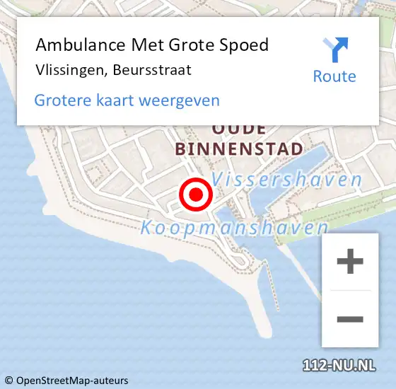 Locatie op kaart van de 112 melding: Ambulance Met Grote Spoed Naar Vlissingen, Beursstraat op 13 september 2018 22:34