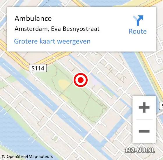 Locatie op kaart van de 112 melding: Ambulance Amsterdam, Eva Besnyostraat op 13 september 2018 23:49