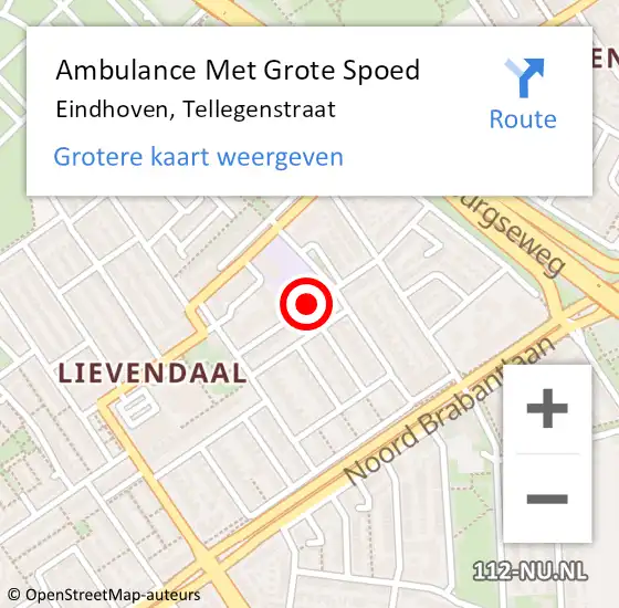 Locatie op kaart van de 112 melding: Ambulance Met Grote Spoed Naar Eindhoven, Tellegenstraat op 14 september 2018 00:22