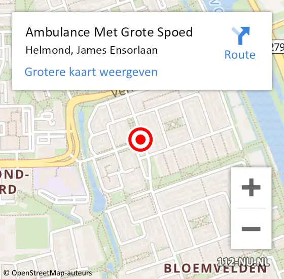 Locatie op kaart van de 112 melding: Ambulance Met Grote Spoed Naar Helmond, James Ensorlaan op 14 september 2018 03:01