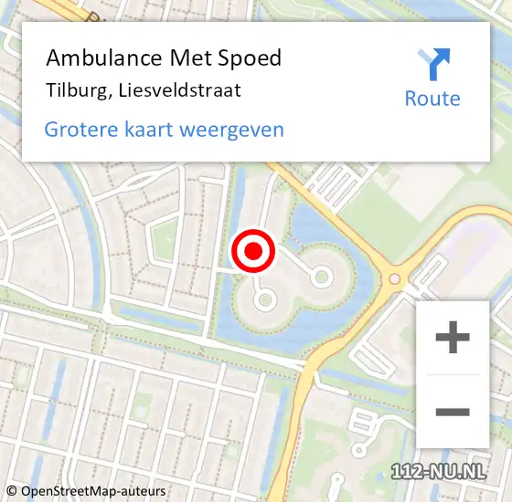 Locatie op kaart van de 112 melding: Ambulance Met Spoed Naar Tilburg, Liesveldstraat op 14 september 2018 03:47