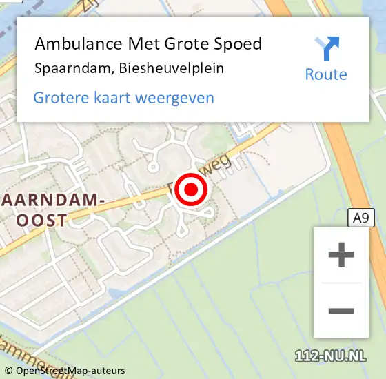 Locatie op kaart van de 112 melding: Ambulance Met Grote Spoed Naar Spaarndam, Biesheuvelplein op 14 september 2018 04:43