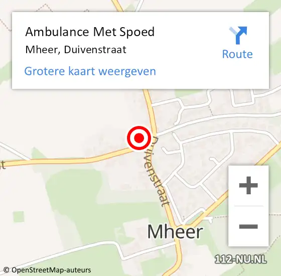 Locatie op kaart van de 112 melding: Ambulance Met Spoed Naar Mheer, Duivenstraat op 9 maart 2014 00:43