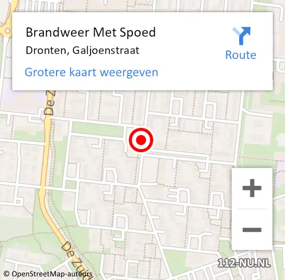 Locatie op kaart van de 112 melding: Brandweer Met Spoed Naar Dronten, Galjoenstraat op 14 september 2018 05:17