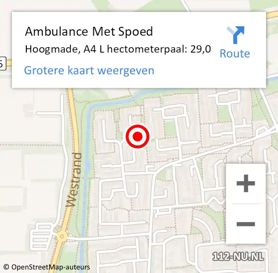Locatie op kaart van de 112 melding: Ambulance Met Spoed Naar Hoogmade, A4 L hectometerpaal: 29,0 op 14 september 2018 06:35