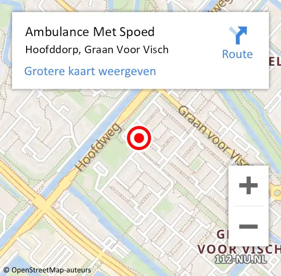 Locatie op kaart van de 112 melding: Ambulance Met Spoed Naar Hoofddorp, Graan Voor Visch op 14 september 2018 08:08