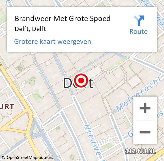 Locatie op kaart van de 112 melding: Brandweer Met Grote Spoed Naar Delft, Delft op 14 september 2018 09:30