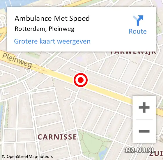 Locatie op kaart van de 112 melding: Ambulance Met Spoed Naar Rotterdam, Pleinweg op 14 september 2018 10:26