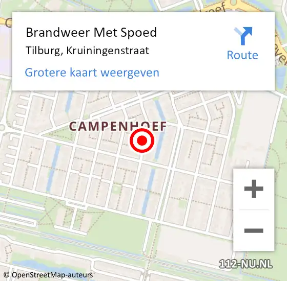 Locatie op kaart van de 112 melding: Brandweer Met Spoed Naar Tilburg, Kruiningenstraat op 14 september 2018 11:06