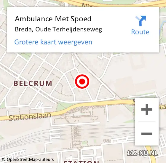 Locatie op kaart van de 112 melding: Ambulance Met Spoed Naar Breda, Oude Terheijdenseweg op 14 september 2018 11:34