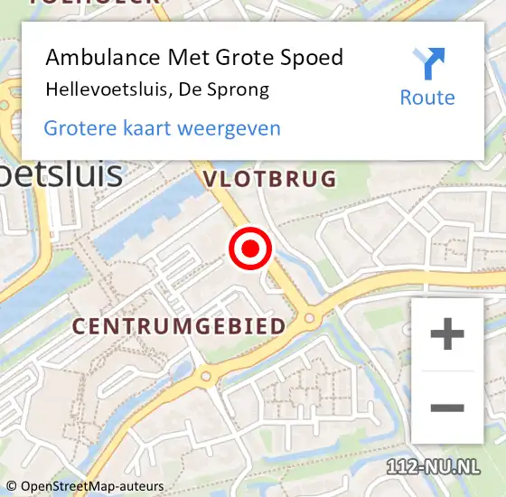 Locatie op kaart van de 112 melding: Ambulance Met Grote Spoed Naar Hellevoetsluis, De Sprong op 14 september 2018 11:36