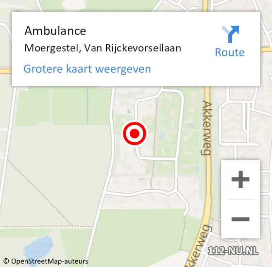 Locatie op kaart van de 112 melding: Ambulance Moergestel, Van Rijckevorsellaan op 14 september 2018 11:50