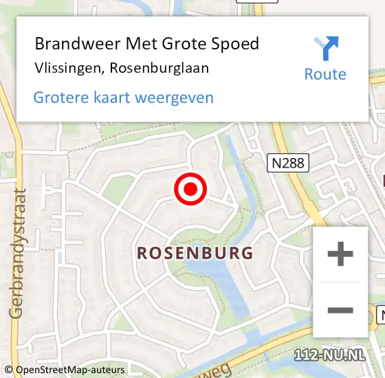 Locatie op kaart van de 112 melding: Brandweer Met Grote Spoed Naar Vlissingen, Rosenburglaan op 14 september 2018 11:56