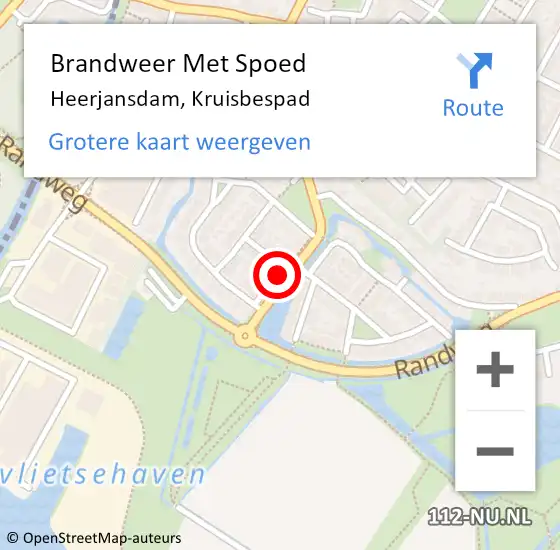 Locatie op kaart van de 112 melding: Brandweer Met Spoed Naar Heerjansdam, Kruisbespad op 14 september 2018 12:11