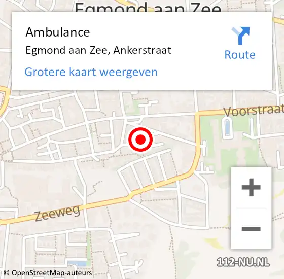Locatie op kaart van de 112 melding: Ambulance Egmond aan Zee, Ankerstraat op 14 september 2018 12:19