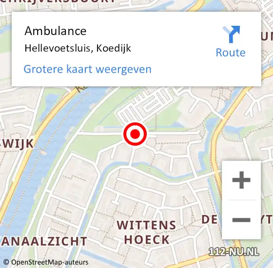 Locatie op kaart van de 112 melding: Ambulance Hellevoetsluis, Koedijk op 14 september 2018 13:05