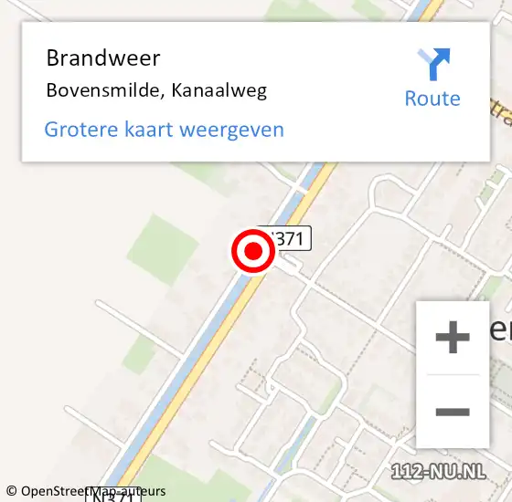 Locatie op kaart van de 112 melding: Brandweer Bovensmilde, Kanaalweg op 14 september 2018 13:54