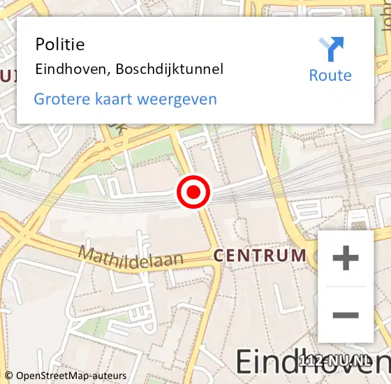 Locatie op kaart van de 112 melding: Politie Eindhoven, Boschdijktunnel op 14 september 2018 13:58