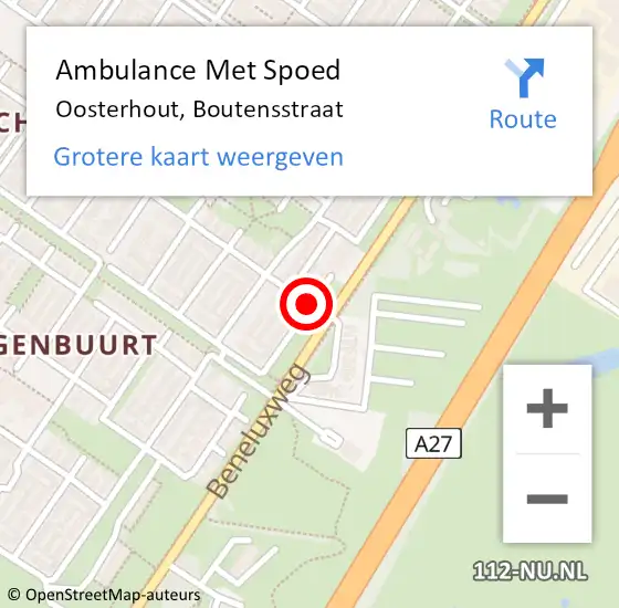 Locatie op kaart van de 112 melding: Ambulance Met Spoed Naar Oosterhout, Boutensstraat op 14 september 2018 14:00
