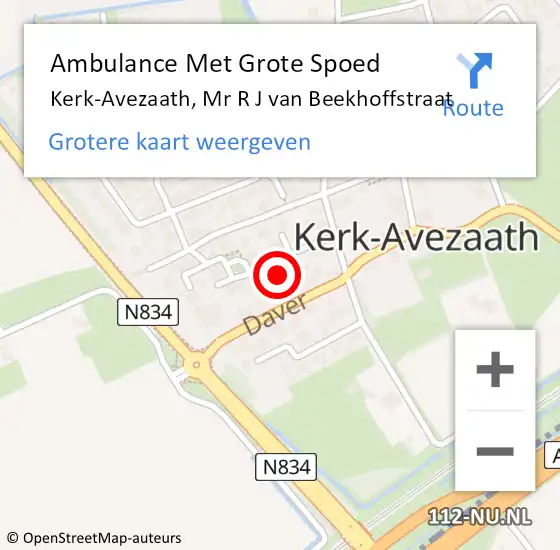 Locatie op kaart van de 112 melding: Ambulance Met Grote Spoed Naar Kerk-Avezaath, Mr R J van Beekhoffstraat op 14 september 2018 14:11