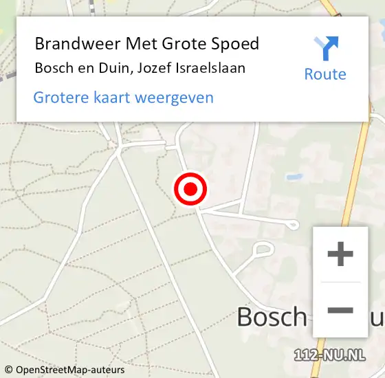 Locatie op kaart van de 112 melding: Brandweer Met Grote Spoed Naar Bosch en Duin, Jozef Israelslaan op 14 september 2018 14:39