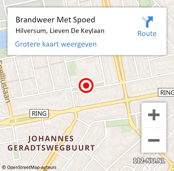 Locatie op kaart van de 112 melding: Brandweer Met Spoed Naar Hilversum, Lieven De Keylaan op 14 september 2018 14:59